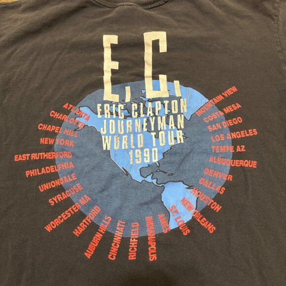 VTG Eric Clapton Journeyman World Tour 1990 Shirt Men's XL Black Faded 90s Hanes - Picture 5 of 7